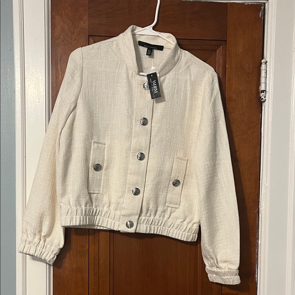 White House Black Market Textured Cream Bomber Jacket